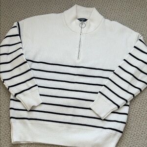 Amazon Women's Zip Up Sweater - White and Black Stripes
